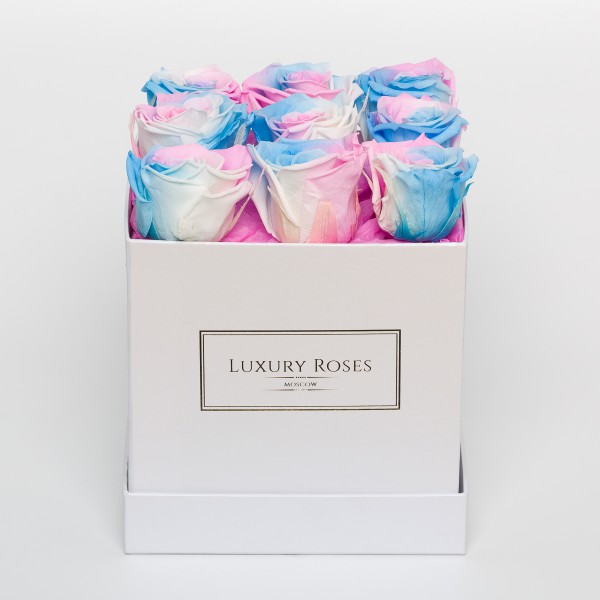 Букет 9 радужных blue роз в коробке