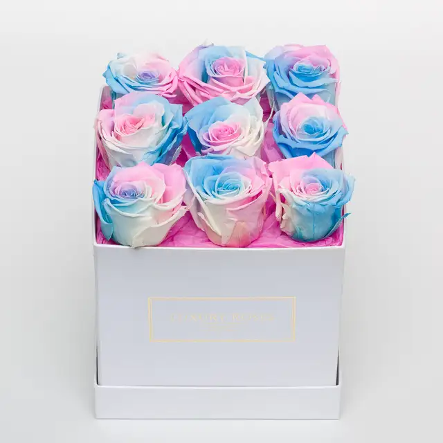 Букет 9 радужных blue роз в коробке, Букеты в квадратной коробке - Luxury Roses, СПб - фото 2
