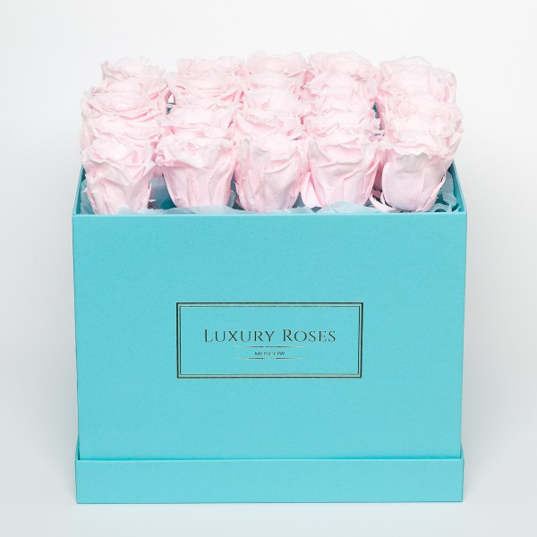 Букет 25 розовых роз в тиффани коробке