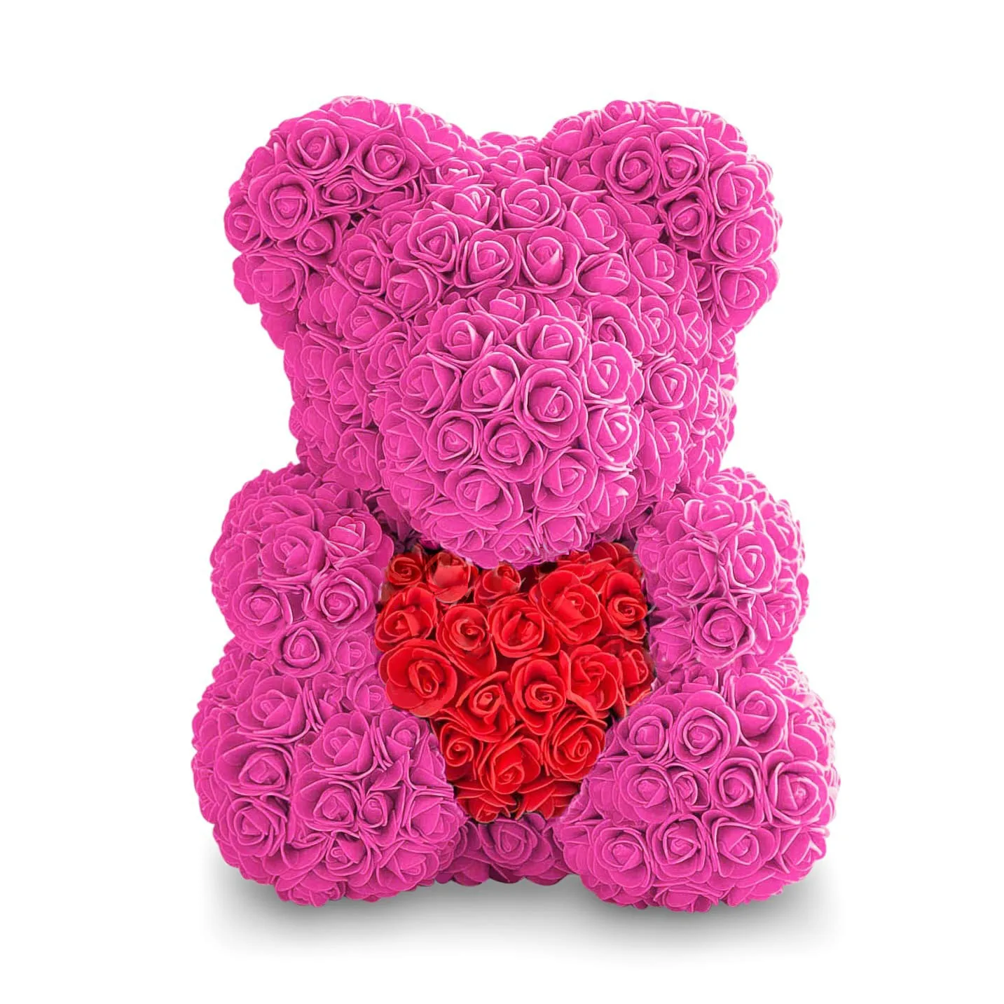 Мишка из роз Pink с сердцем (40 см), Мишки из роз - Luxury Roses, СПб