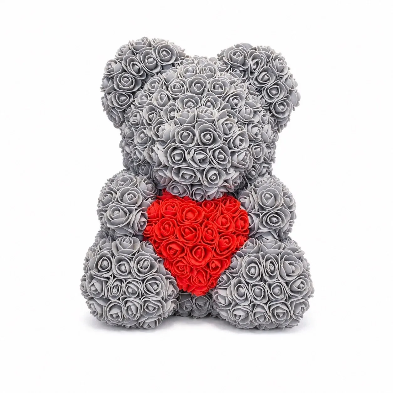 Мишка из роз серый с сердцем (40 см), Мишки из роз - Luxury Roses, СПб