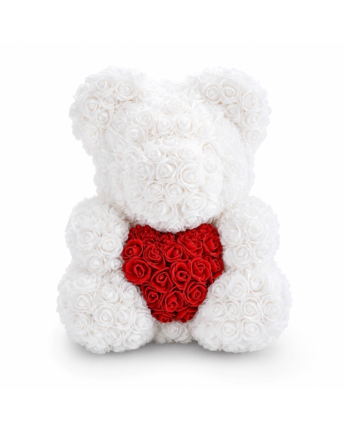 Мишка из роз White с сердцем (40 см)